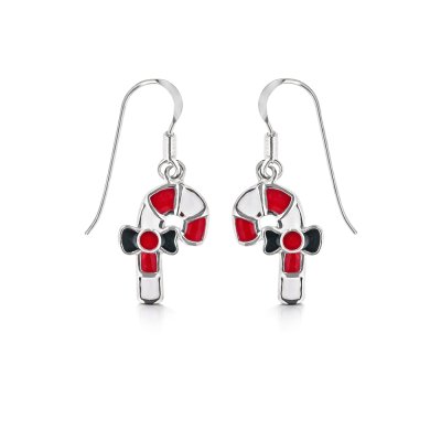 Sterling Silver Christmas Xmas Candy Cane Enamel Earrings