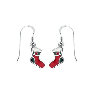 Sterling Silver Christmas Xmas Stocking Enamel Earrings