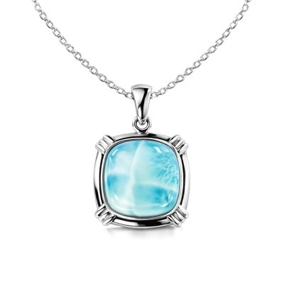 Sterling Silver Larimar Pendant With Chain 18 Inches