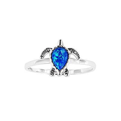 Sterling Silver Synthetic Blue Opal Turtle Ring