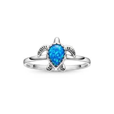 Sterling Silver Synthetic Blue Opal Turtle Ring
