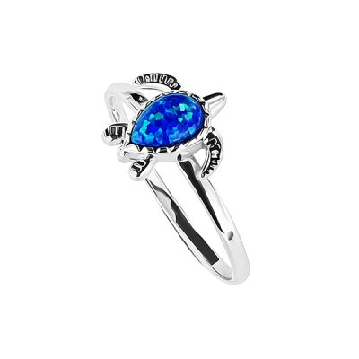 Sterling Silver Synthetic Blue Opal Turtle Ring