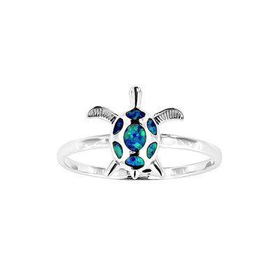 Sterling Silver Synthetic Blue Opal Turtle Ring