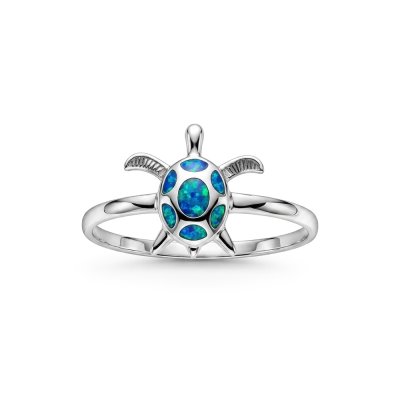 Sterling Silver Synthetic Blue Opal Turtle Ring