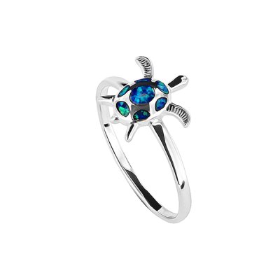 Sterling Silver Synthetic Blue Opal Turtle Ring