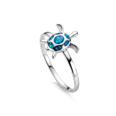 Sterling Silver Synthetic Blue Opal Turtle Ring