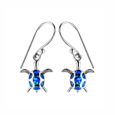 Sterling Silver Synthetic Blue Opal Turtle Earrings
