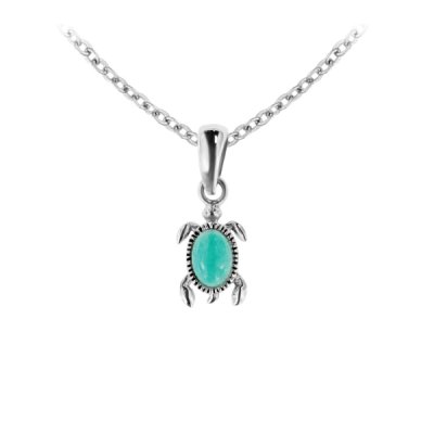 Sterling Silver Larimar Turtle Pendant With Chain 18 Inches