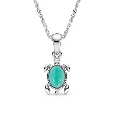 Sterling Silver TurquoiseTurtle Pendant With Chain 18 Inches