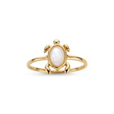 Sterling Silver Mother of Pearl Turtle Ring Over 18K Yellow Gold Plated