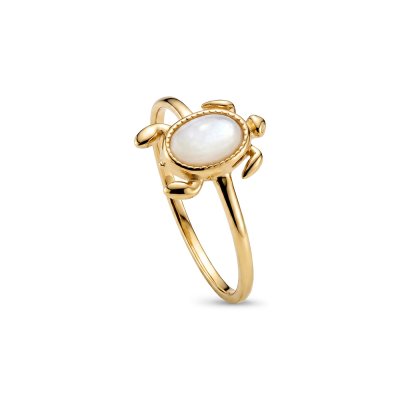 Sterling Silver Mother of Pearl Turtle Ring Over 18K Yellow Gold Plated