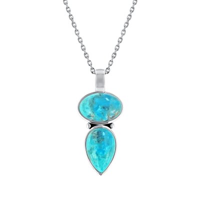 Sterling Silver Turquoise Pendant With Chain 18 Inches