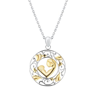 Sterling Silver Mother's Love for Child Two-Tone With chain 18 Inches