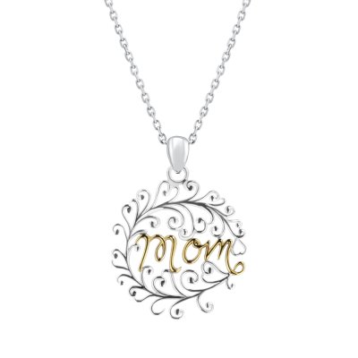 Sterling Silver MOM Two-Tone Pendant With chain 18 Inches
