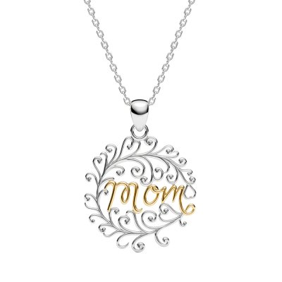 Sterling Silver MOM Two-Tone Pendant With chain 18 Inches