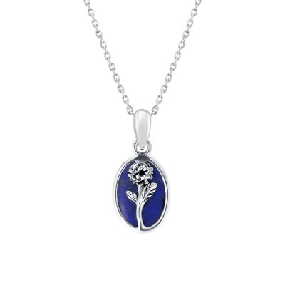 Sterling Silver Lapis Lazuli Carnation Pendant With Chain 18 Inches