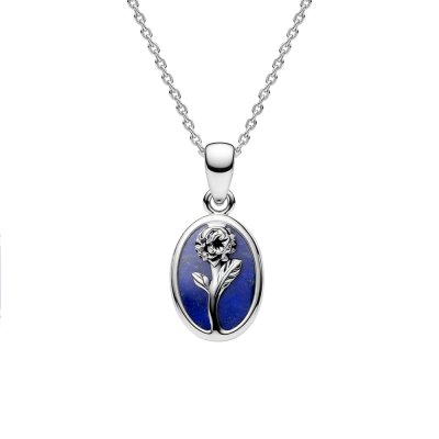 Sterling Silver Lapis Lazuli Carnation Pendant With Chain 18 Inches