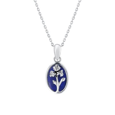 Sterling Silver Lapis Lazuli Iris Pendant With Chain 18 Inches