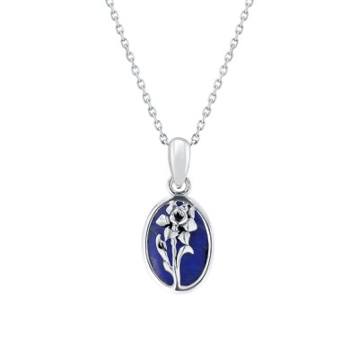 Sterling Silver Lapis Lazuli Daffodil Pendant With Chain 18 Inches