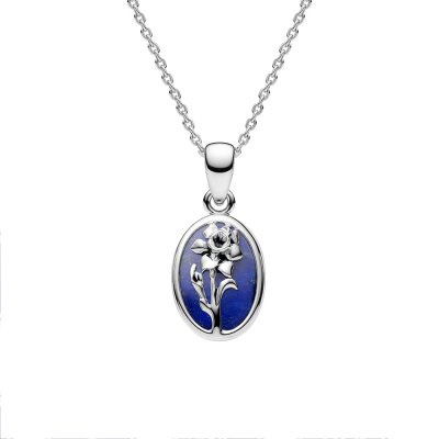 Sterling Silver Lapis Lazuli Daffodil Pendant With Chain 18 Inches