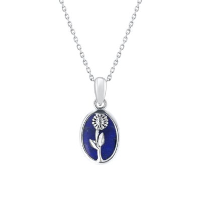 Sterling Silver Lapis Lazuli Daisy Pendant With Chain 18 Inches