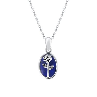 Sterling Silver Lapis Lazuli Rose Pendant With Chain 18 Inches