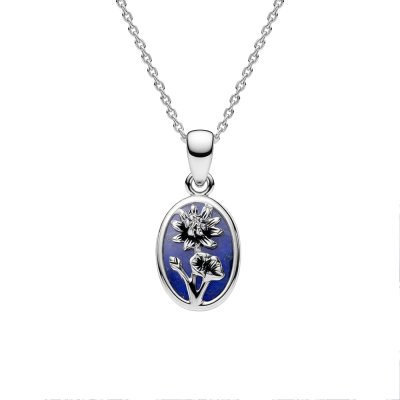 Sterling Silver Lapis Lazuli Water Lily Pendant With Chain 18 Inches
