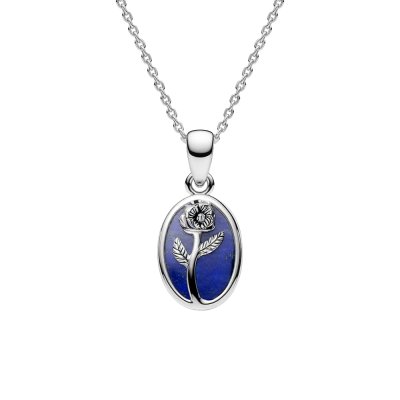 Sterling Silver Lapis Lazuli Poppy Pendant With Chain 18 Inches