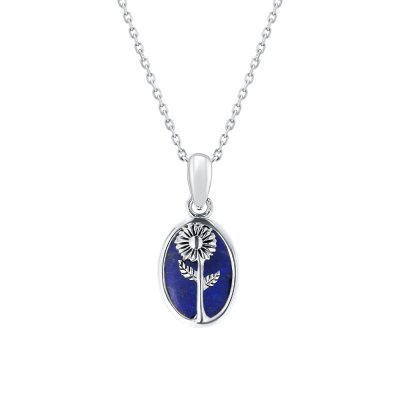 Sterling Silver Lapis Lazuli Aster Pendant With Chain 18 Inches