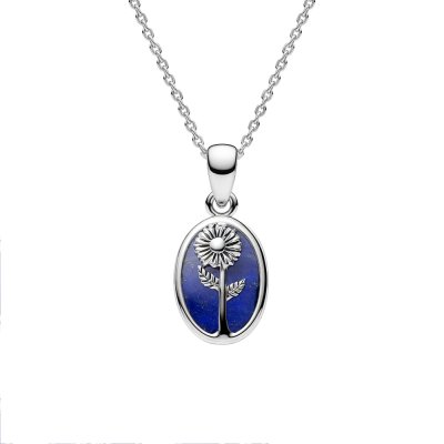 Sterling Silver Lapis Lazuli Aster Pendant With Chain 18 Inches