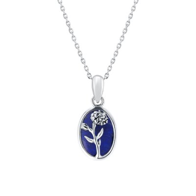 Sterling Silver Lapis Lazuli Marigold Pendant With Chain 18 Inches