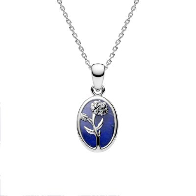 Sterling Silver Lapis Lazuli Marigold Pendant With Chain 18 Inches
