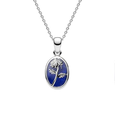 Sterling Silver Lapis Lazuli Chrysanthemum Pendant With Chain 18 Inches
