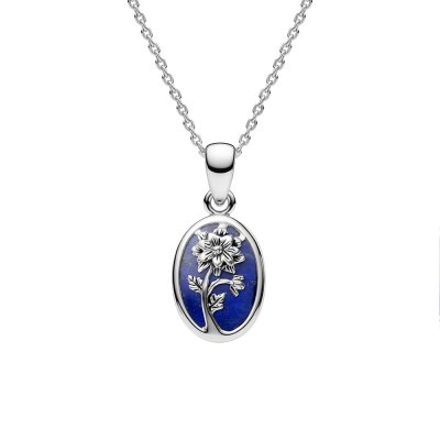 Sterling Silver Lapis Lazuli Poinsettia Pendant With Chain 18 Inches