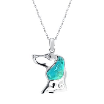 Sterling Silver Turquoise Dog Pendant With Chain 18 Inches