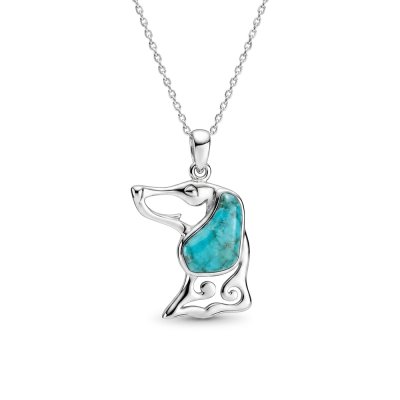 Sterling Silver Turquoise Dog Pendant With Chain 18 Inches