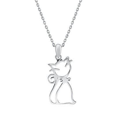 Sterling Silver Cat Pendant With Chain 18 Inches