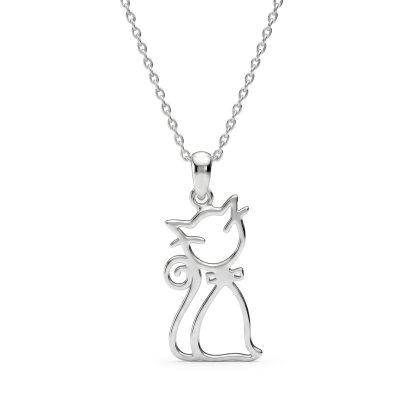 Sterling Silver Cat Pendant With Chain 18 Inches