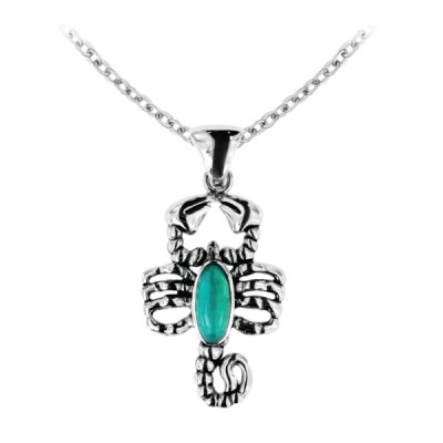 Sterling Silver Turquoise Scorpion Pendant With Chain 18 Inches