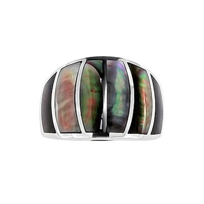 Sterling Silver Black Mother-of-Pearl Inlay Band Ring