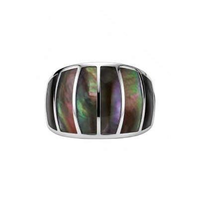 Sterling Silver Black Mother-of-Pearl Inlay Band Ring