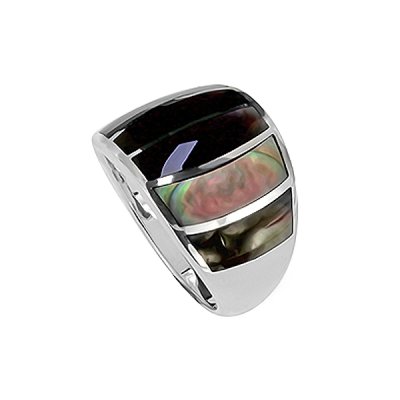 Sterling Silver Black Mother-of-Pearl Inlay Band Ring