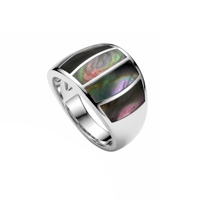 Sterling Silver Black Mother-of-Pearl Inlay Band Ring