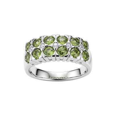 Sterling Silver Peridot Wth White Zircon Ring