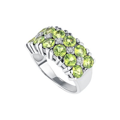 Sterling Silver Peridot Wth White Zircon Ring