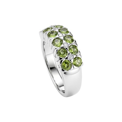 Sterling Silver Peridot Wth White Zircon Ring