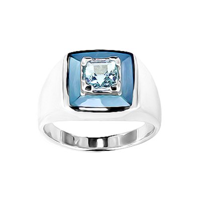 Sterling Silver Sky Blue Topaz with Dyed Blue Mother-of-Pearl Inlay Band Ring