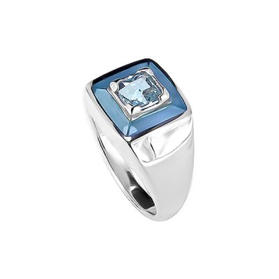 Sterling Silver Sky Blue Topaz with Dyed Blue Mother-of-Pearl Inlay Band Ring