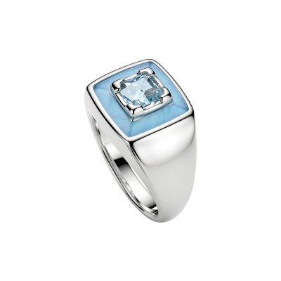 Sterling Silver Sky Blue Topaz with Dyed Blue Mother-of-Pearl Inlay Band Ring