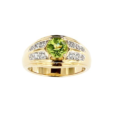 Sterling Silver Peridot White White Cubic Zirconia Men's Ring Over 18K Yellow Gold Plated